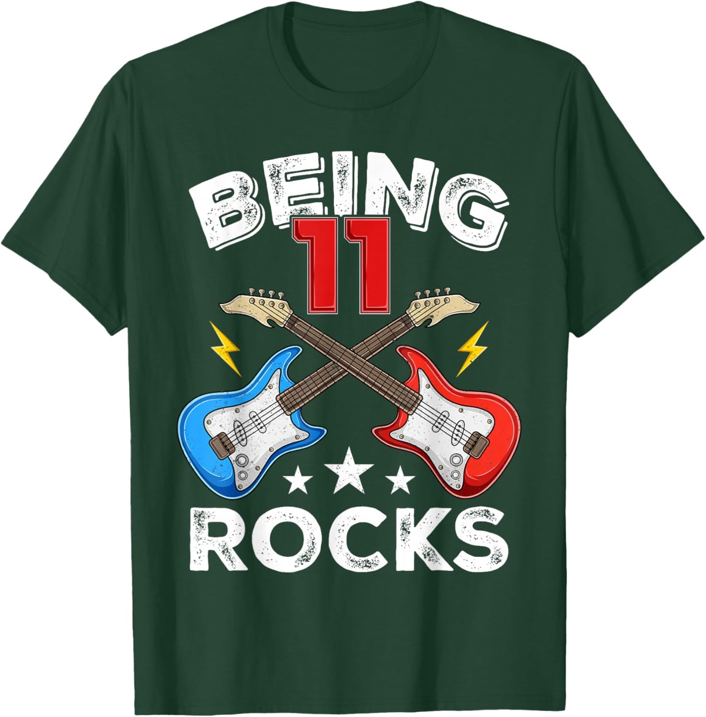 Being 11 Rocks Guitar 11 Year Old Funny 11th Birthday Kids T-Shirt - T-Shirt | Forest