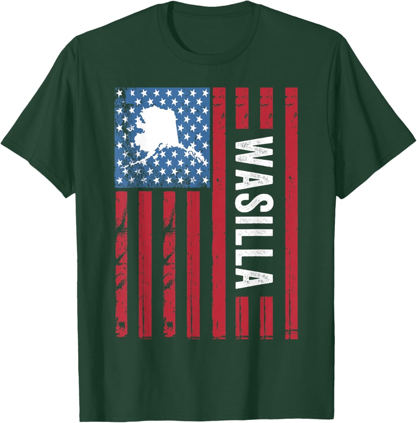 Wasilla Alaska with American Flag, Alaska Wasilla T-Shirt - T-Shirt | Forest