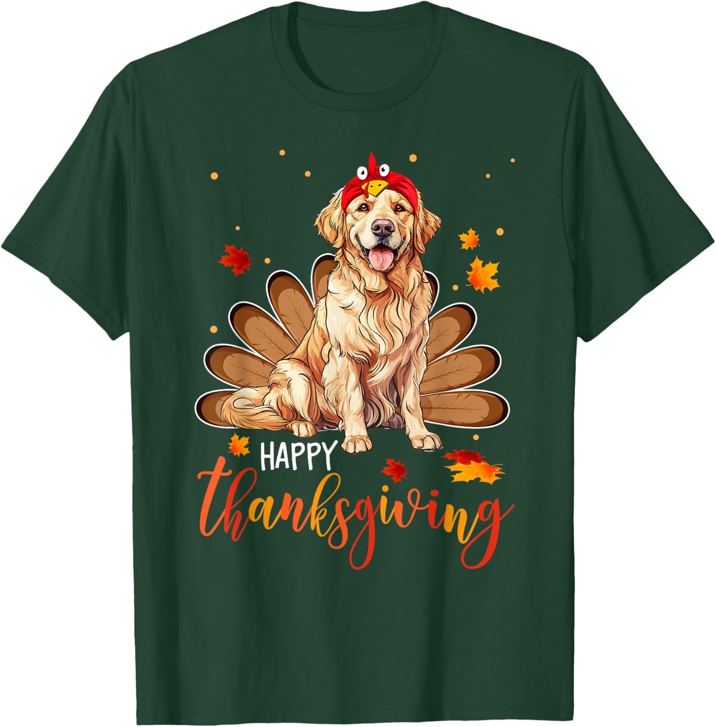 Cute Golden retriever Happy Thanksgiving turkey Dog Women Girls Kids T-Shirt - T-Shirt | Forest