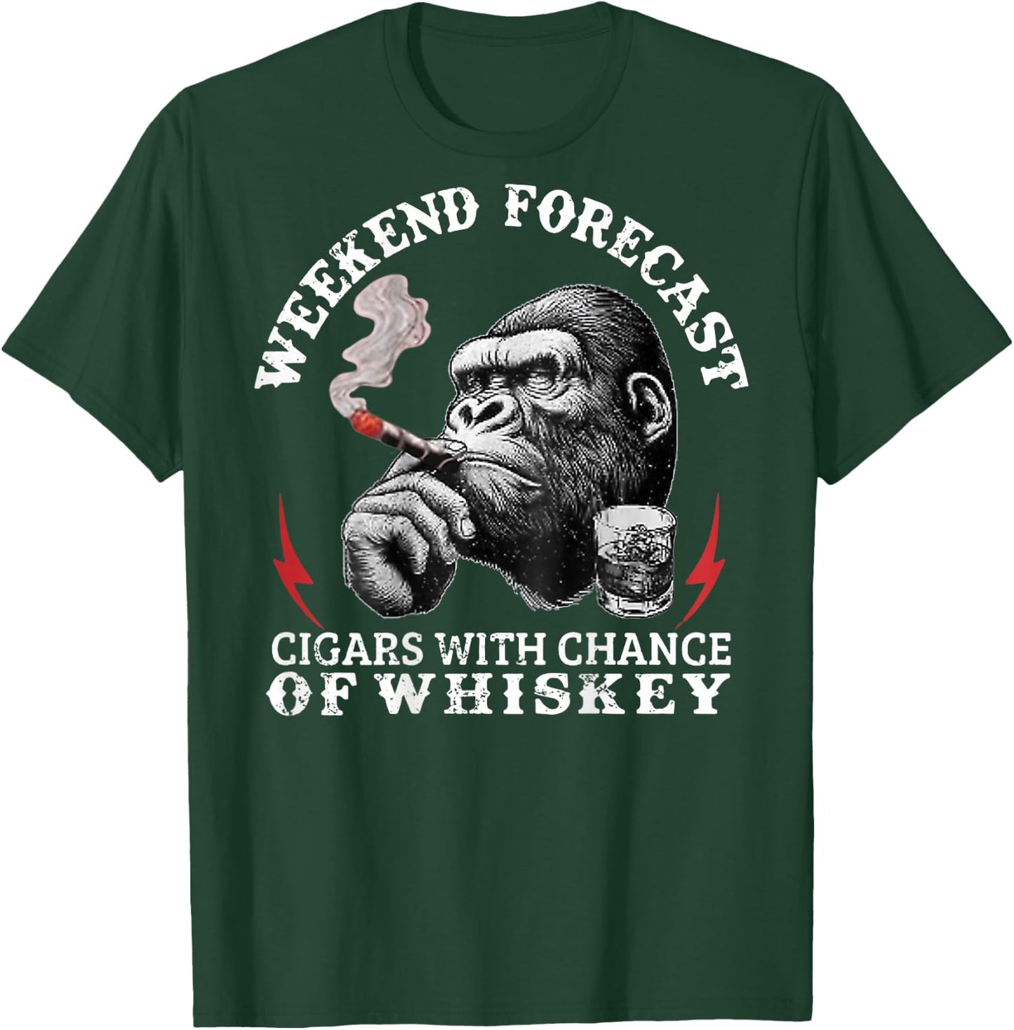 Weekend Forecast Cigars with A Chance of Whiskey Monkey T-Shirt - T-Shirt | Forest