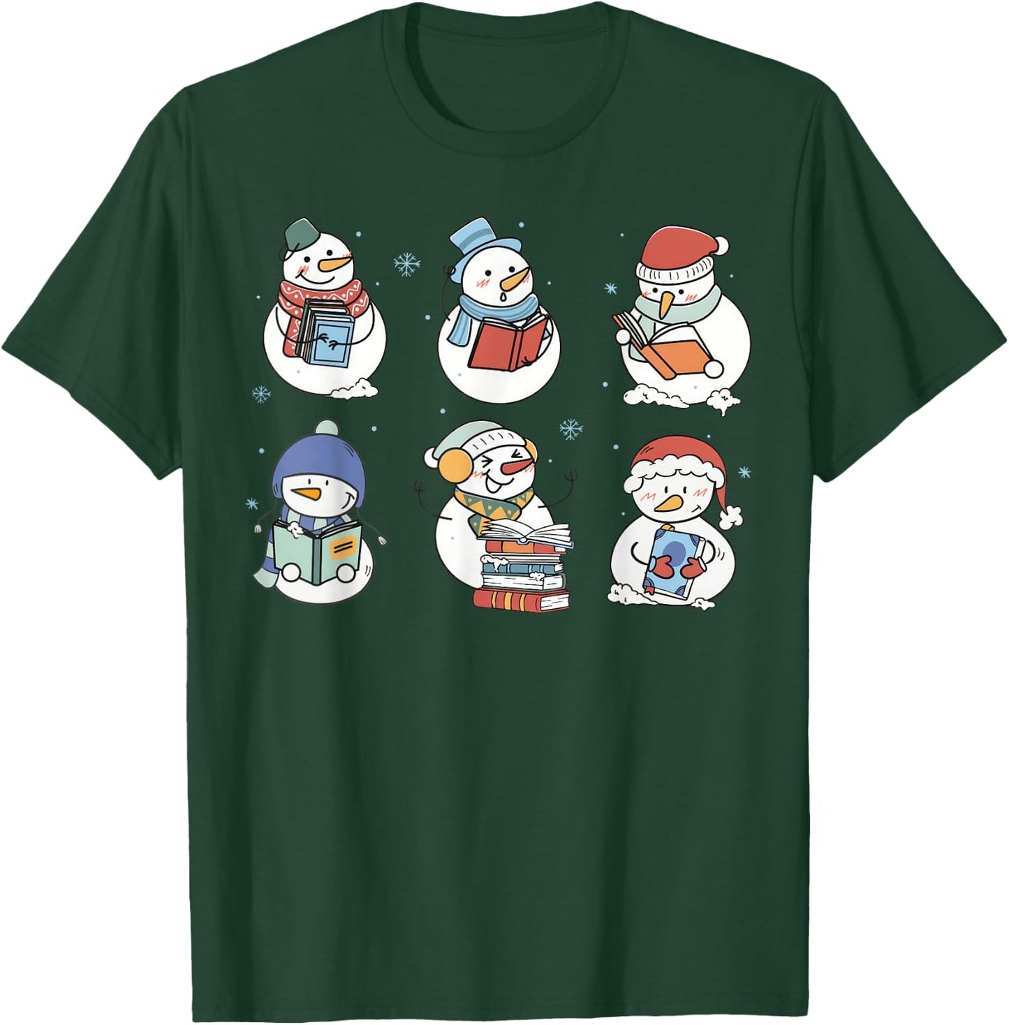 Snowman Reading Book Santa Christmas Bookish Teacher T-Shirt - T-Shirt | Forest