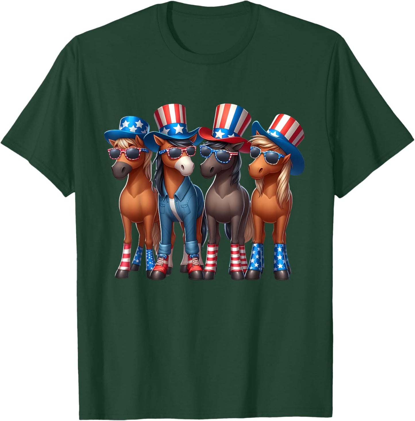 Funny Patriotic US Flag USA 4th Of July Horse T-Shirt - T-Shirt | Forest