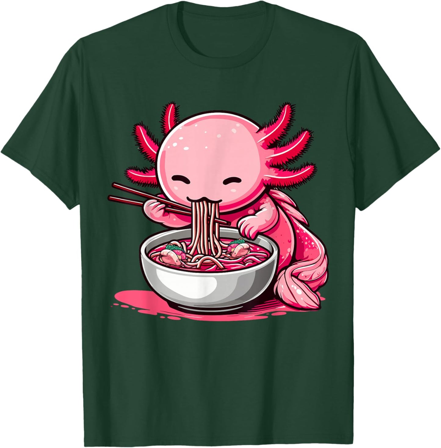 Funny Axolotl Noodle Gifts Anime Kawaii Axolotl Eating Ramen Noodles Kids Teen Adult Black Small T-Shirt - T-Shirt | Forest