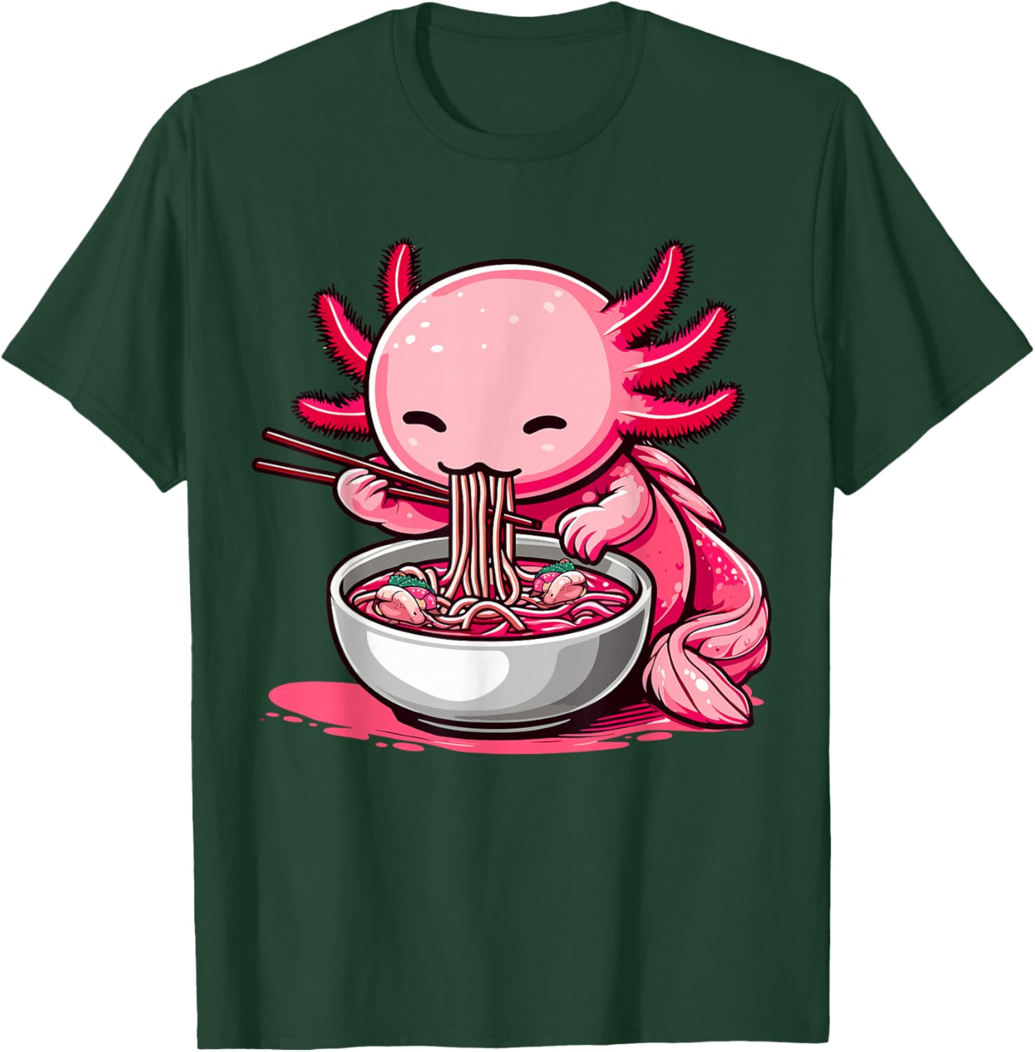 Funny Axolotl Noodle Gifts Anime Kawaii Axolotl Eating Ramen Noodles Kids Teen Adult Black Small T-Shirt - T-Shirt | Forest