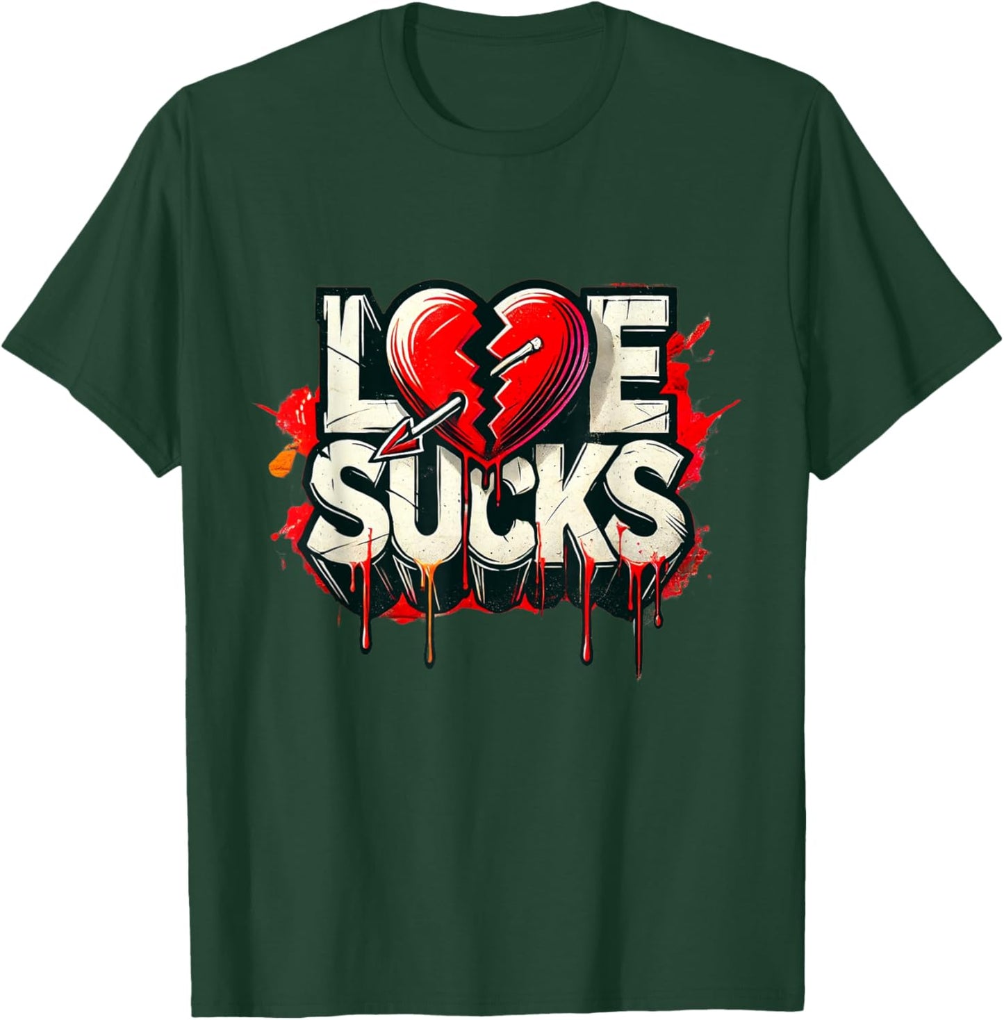Love Sucks Broken Heart Dripping Design T-Shirt - T-Shirt | Forest
