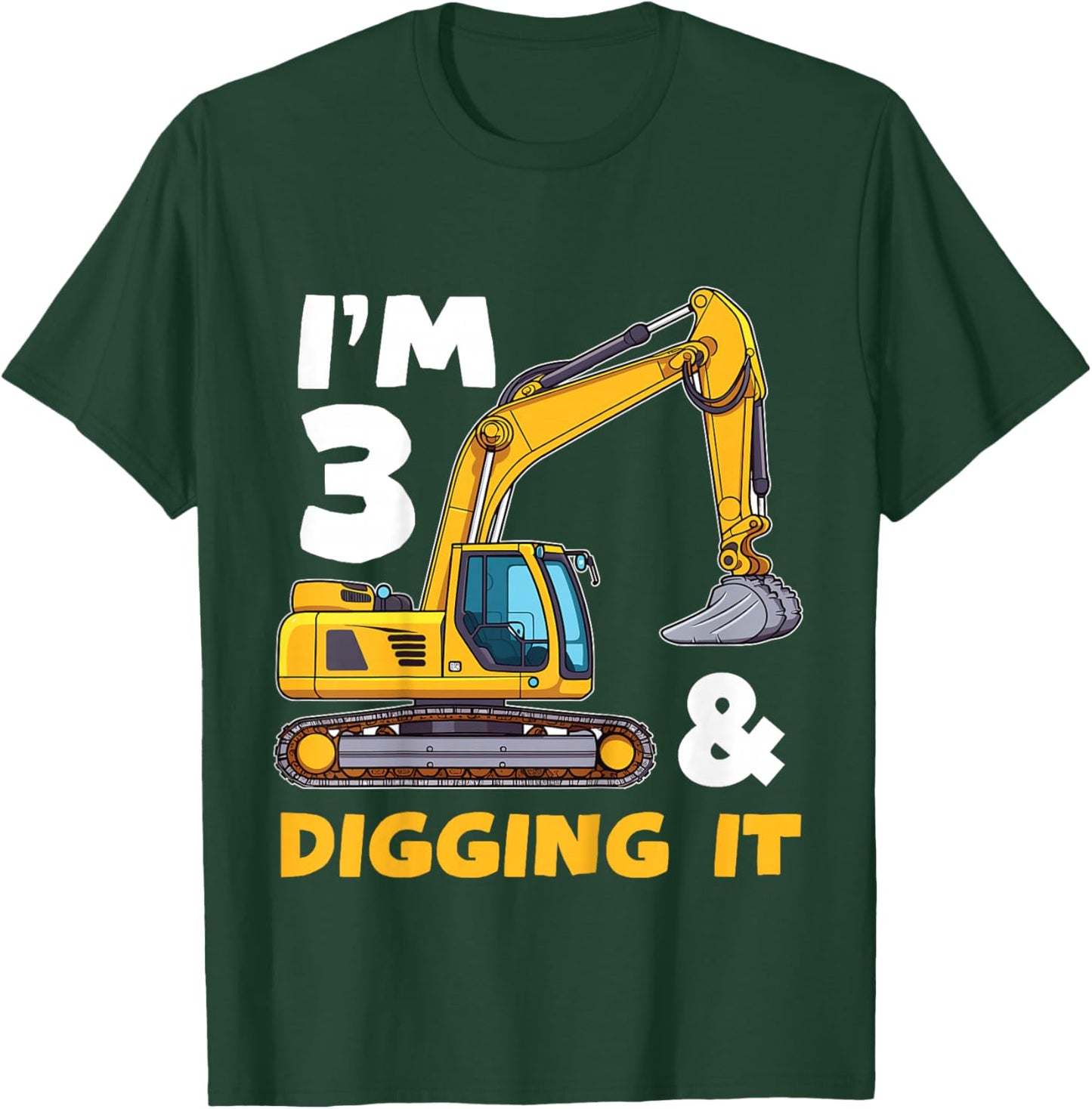 Kids Construction Truck 3rd Birthday Boy Excavator BDay T-Shirt - T-Shirt | Forest