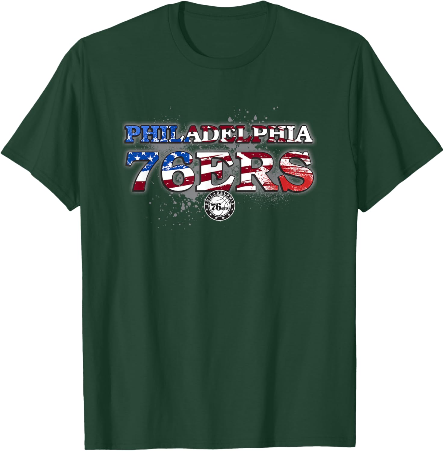 NBA Philadelphia 76ers American Flag Distressed Paint Spill T-Shirt - T-Shirt | Forest