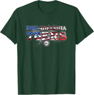 NBA Philadelphia 76ers American Flag Distressed Paint Spill T-Shirt - T-Shirt | Forest