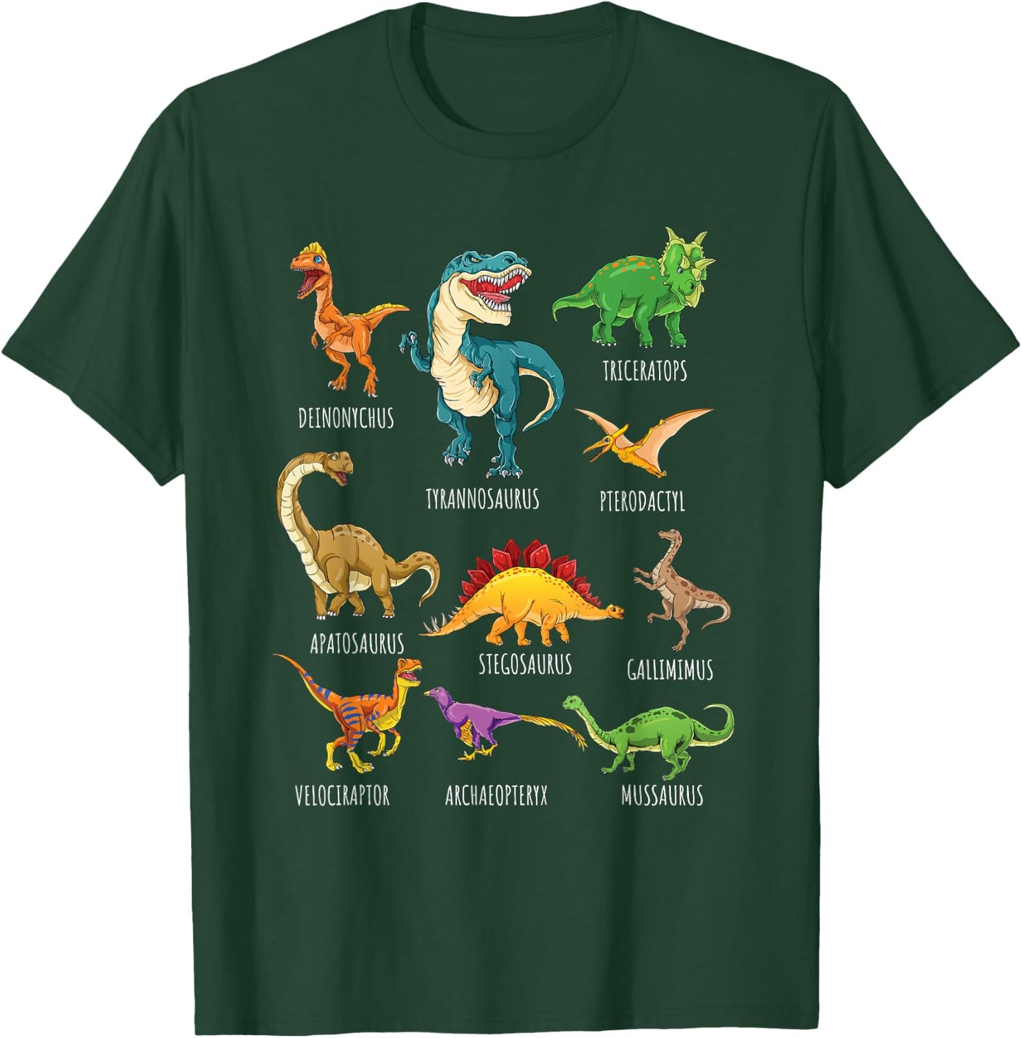 Types of Dinosaurs Graphics Dino Identification Small T-Shirt - T-Shirt | Forest