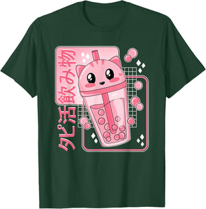 Kawaii Boba Tea Cat Bubble Tea Japanese Anime Women Girls T-Shirt - T-Shirt | Forest