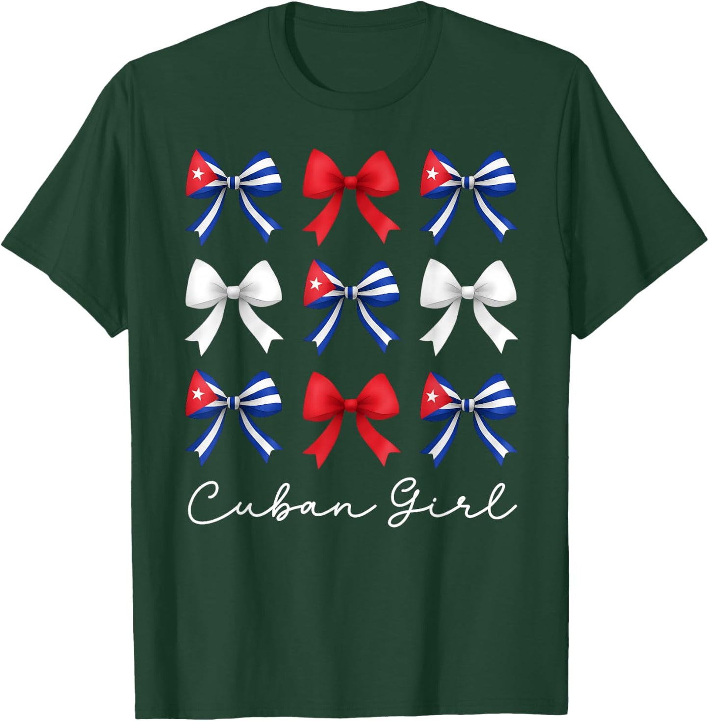 Cuban Girl Coquette Bows Hispanic Heritage Month Cuba Flag T-Shirt - T-Shirt | Forest