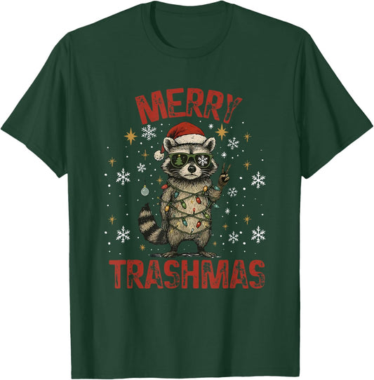 Merry Trashmas Raccoon Christmas Lights Funny Xmas Holiday T-Shirt - T-Shirt | Forest