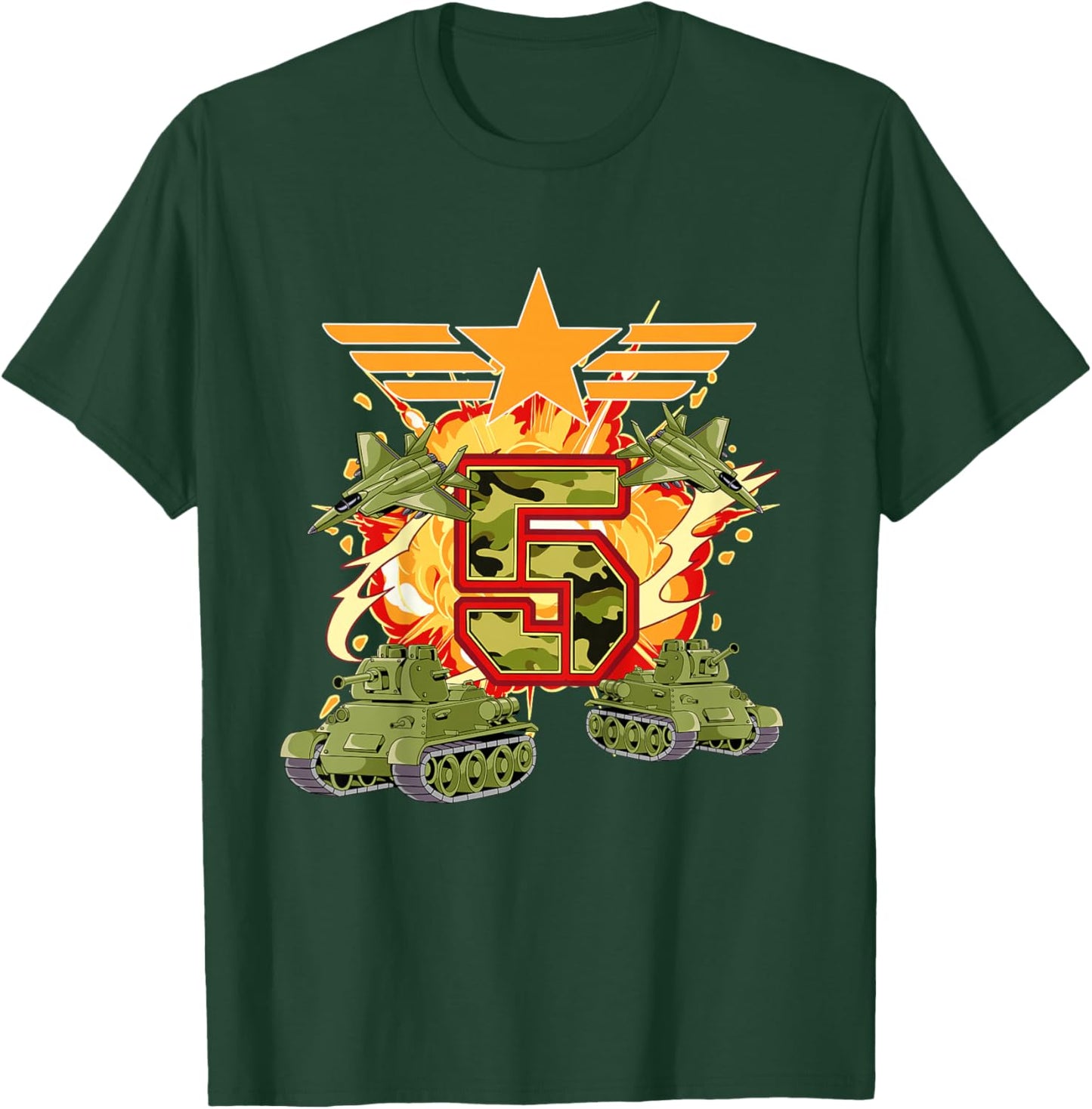 Kids 5th Birthday Army T-Shirt - T-Shirt | Forest