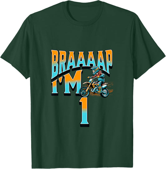Motocross Bike Braaaap I'm 1 Year Old 1st Birthday Boy T-Shirt - T-Shirt | Forest