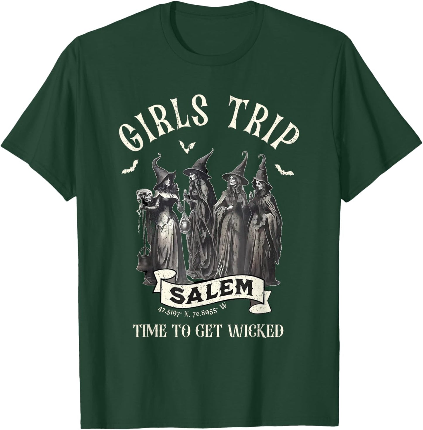 Vintage Girls Trip to Salem Time To Get Wicked Halloween T-Shirt - T-Shirt | Forest