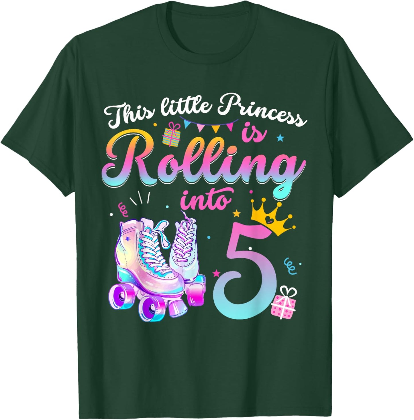 Roller Skate 5th Birthday Shirt 5 Year Old Girl Party Outfit T-Shirt - T-Shirt | Forest
