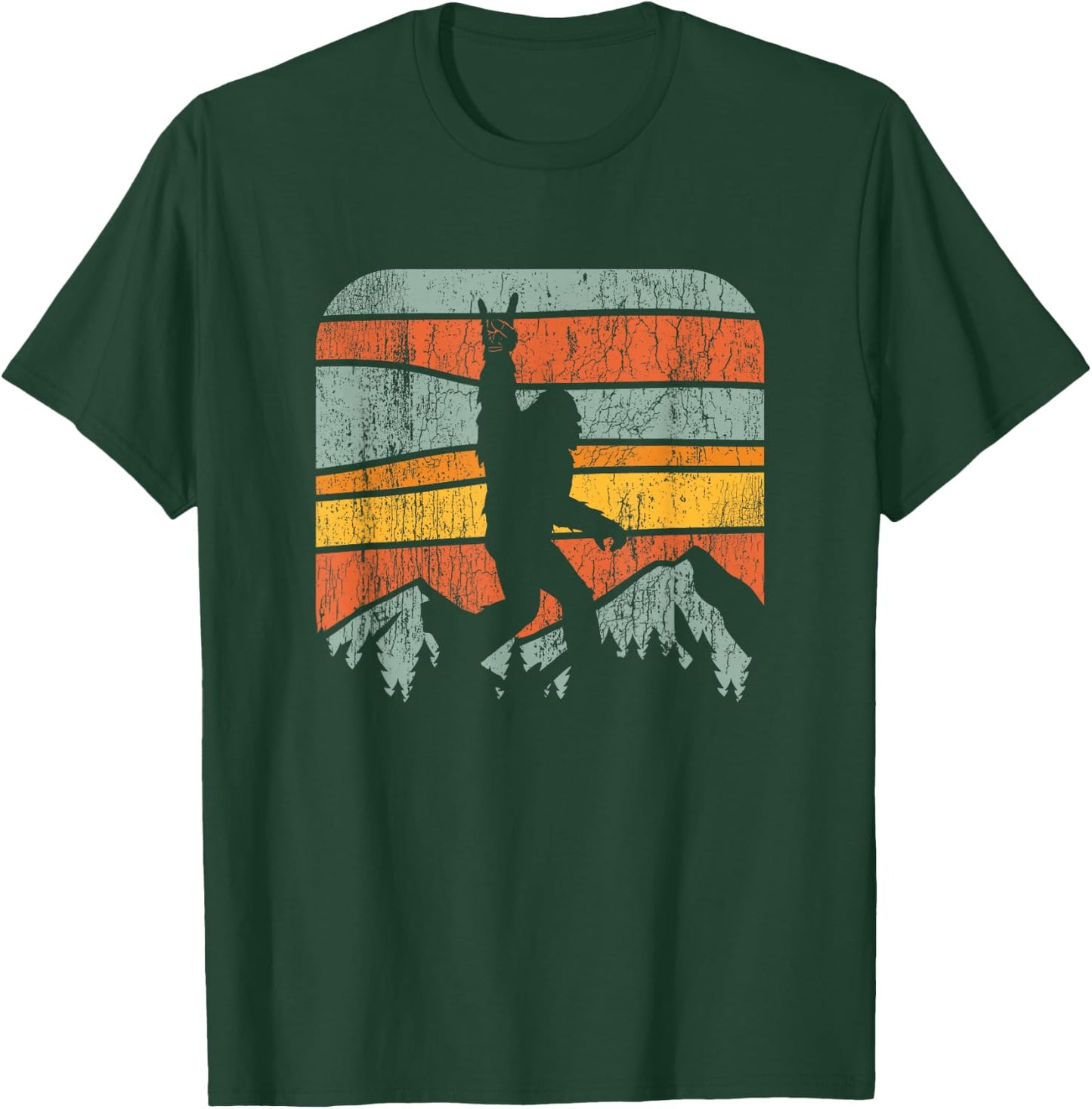 Bigfoot Rock and Roll Retro Mountain Sunset Sasquatch Gift T-Shirt - T-Shirt | Forest