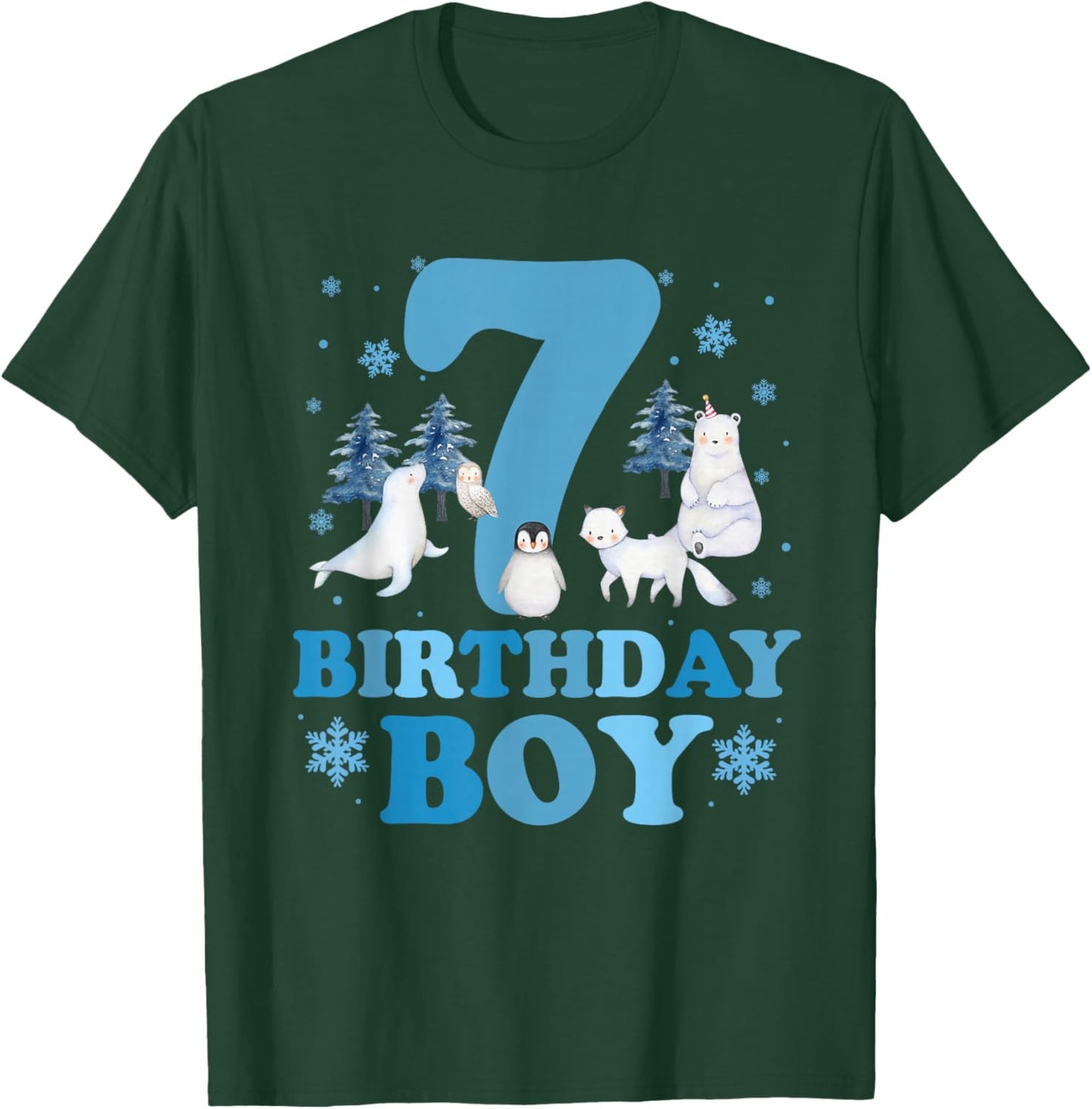 Winter 7th Birthday Boy Arctic Animals 7 Year Old Birthday T-Shirt - T-Shirt | Forest