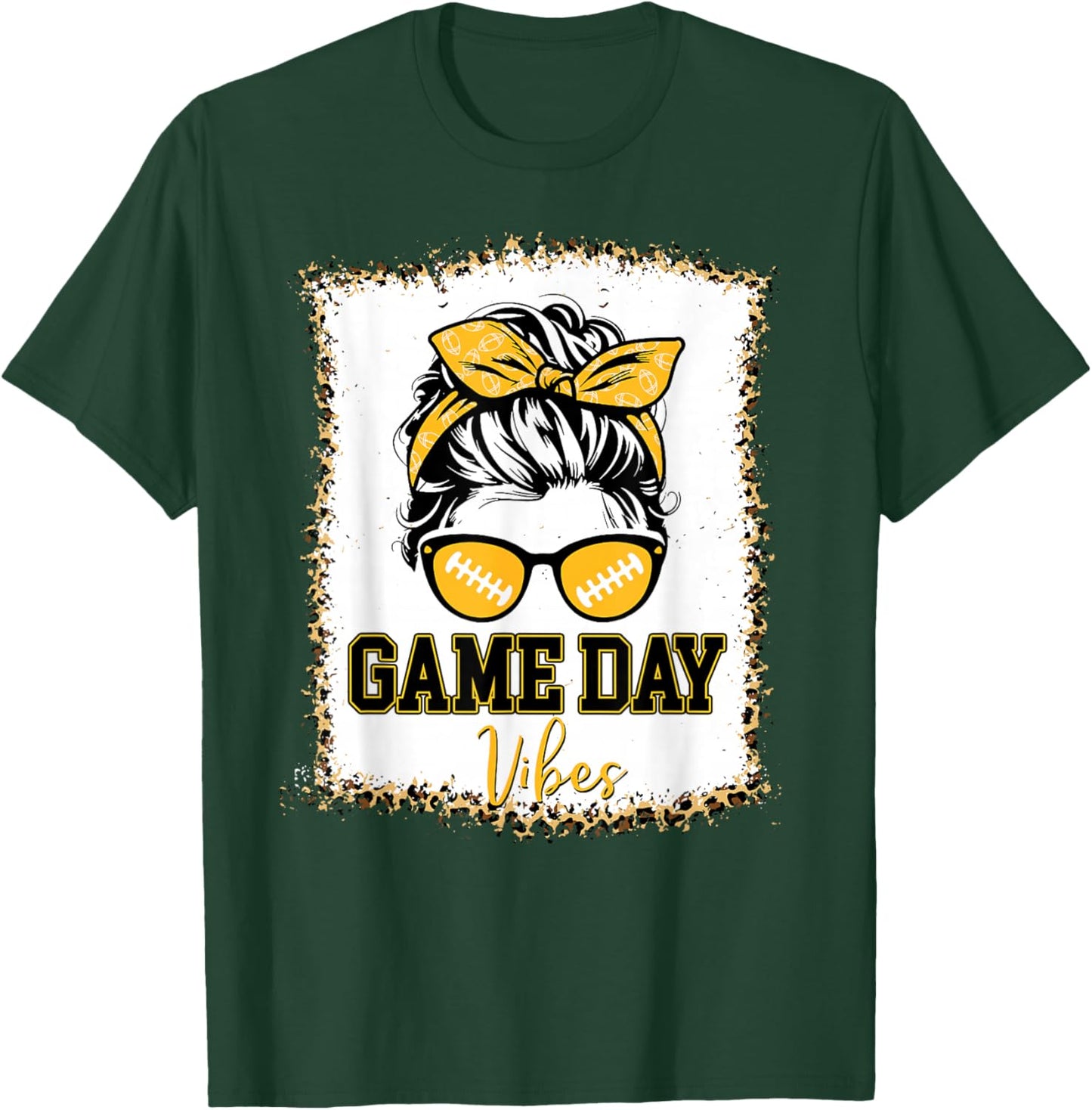 Black Gold Game Day Vibes Football Women Leopard Print T-Shirt - T-Shirt | Forest