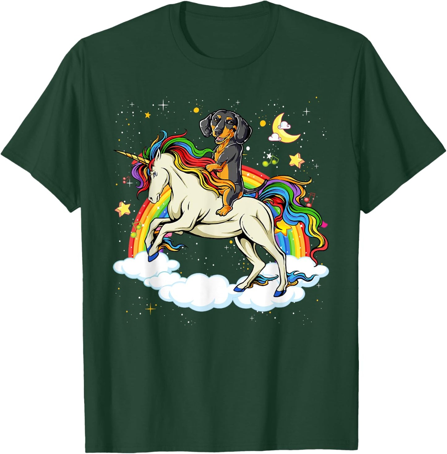Funny Dachshund Dog Riding Unicorn & Rainbow Boys Kids Girls T-Shirt - T-Shirt | Forest