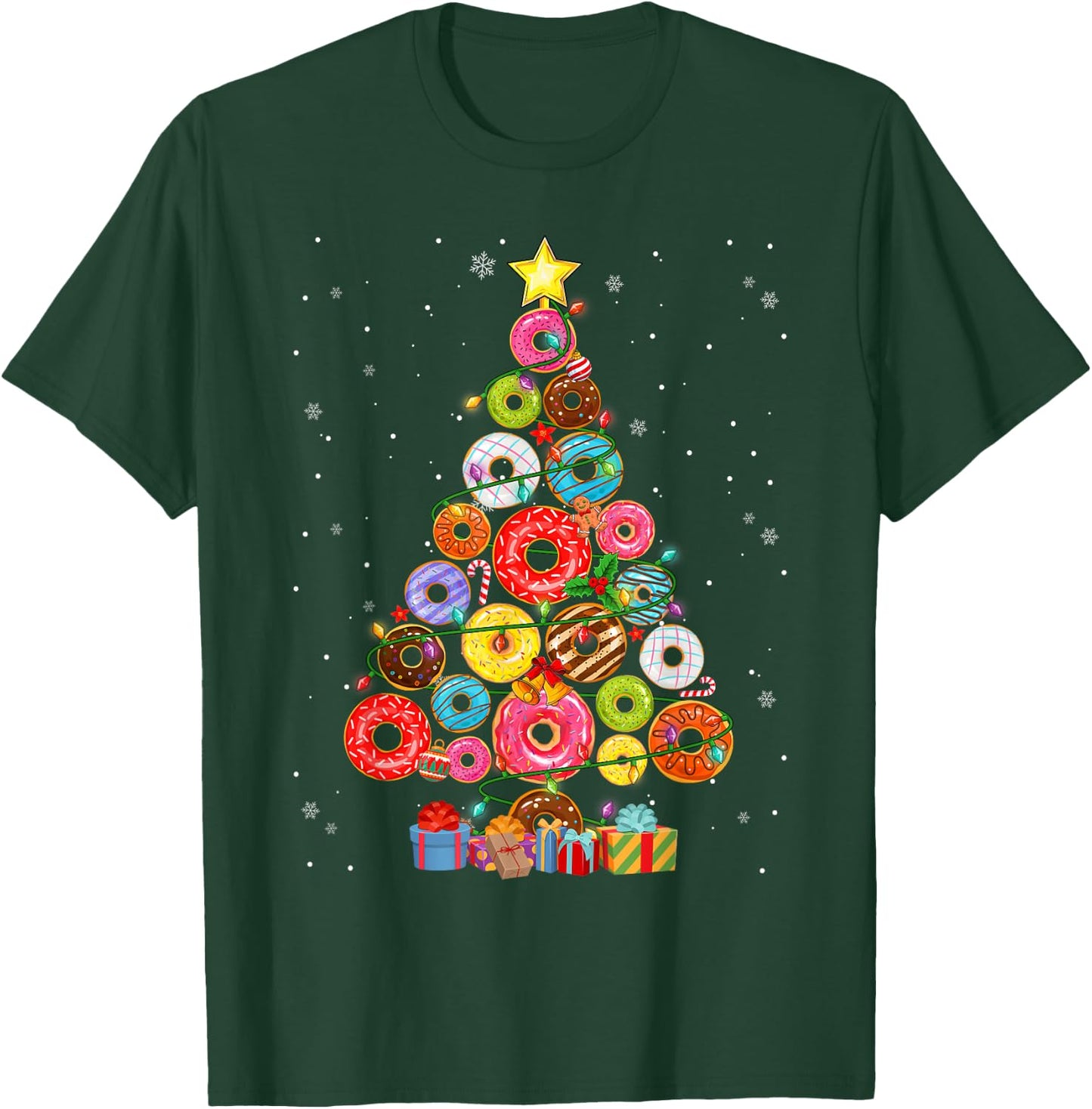 Funny Donuts Christmas Tree Lights Xmas PJS Boys Kids Girls T-Shirt - T-Shirt | Forest
