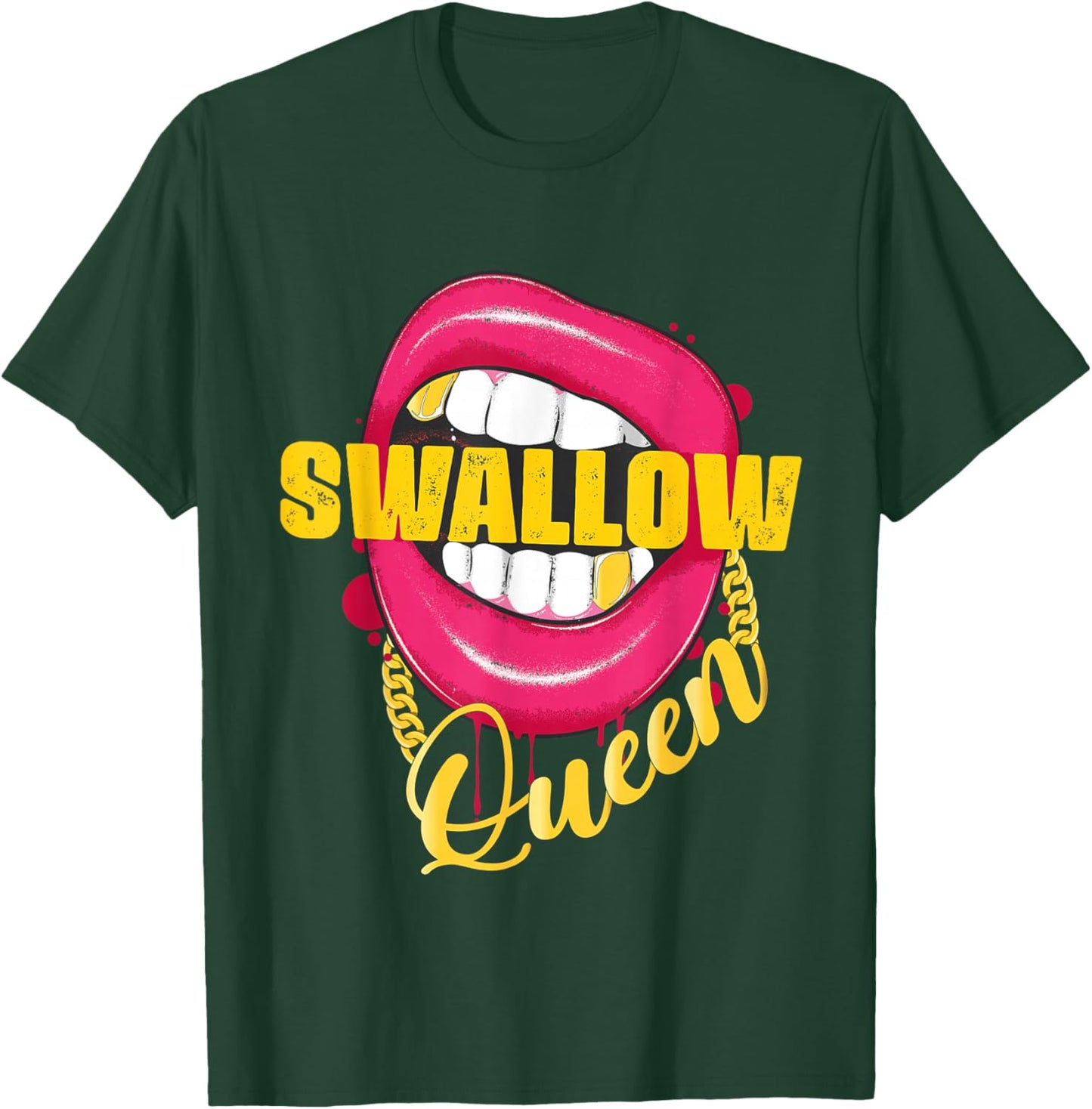 Swallow Queen Lips Golden Necklace Naughty Queen T-Shirt - T-Shirt | Forest