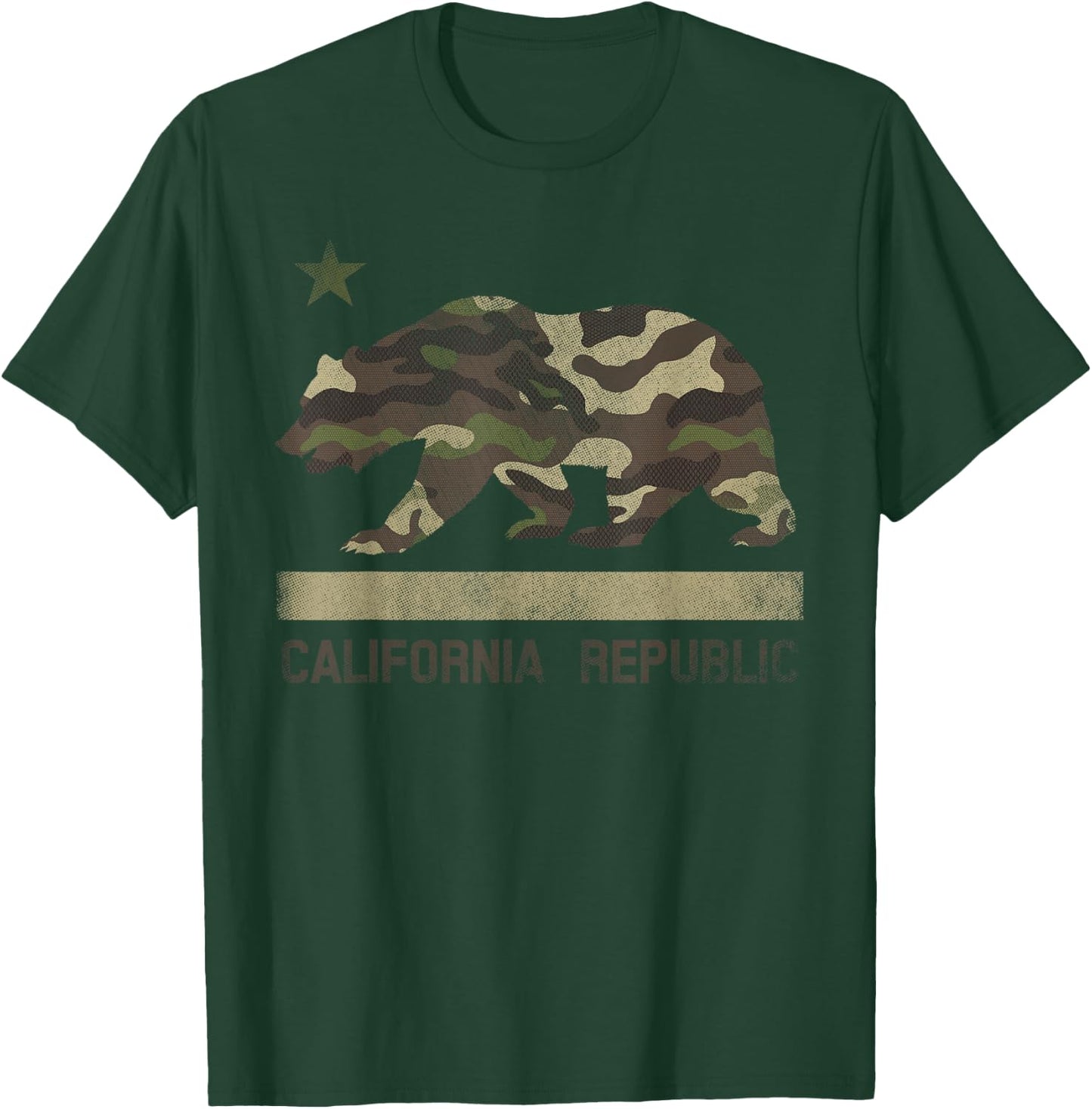 Camouflage California Republic Flag Bear Star Cali LA T-Shirt - T-Shirt | Forest