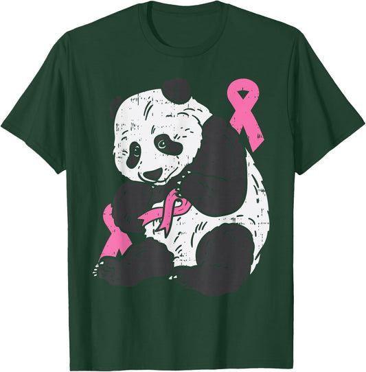 Panda Bear Pink Ribbon Breast Cancer Awareness Support Gift T-Shirt - T-Shirt | Forest