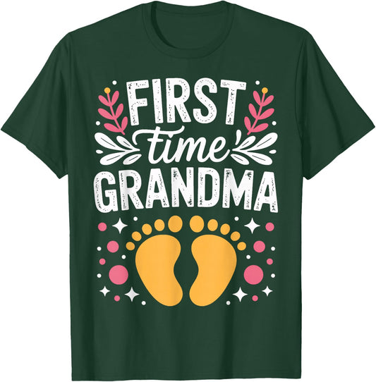 First Time Grandma Becoming Nana Baby Announcement Family T-Shirt - T-Shirt | Forest