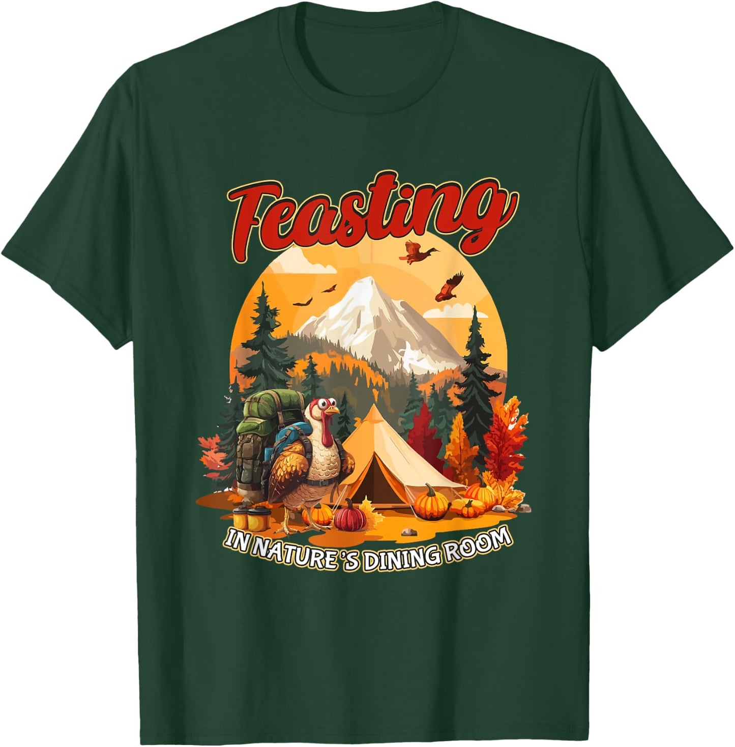 Thanksgiving Camping Turkey Hiking Lover T-Shirt - T-Shirt | Forest