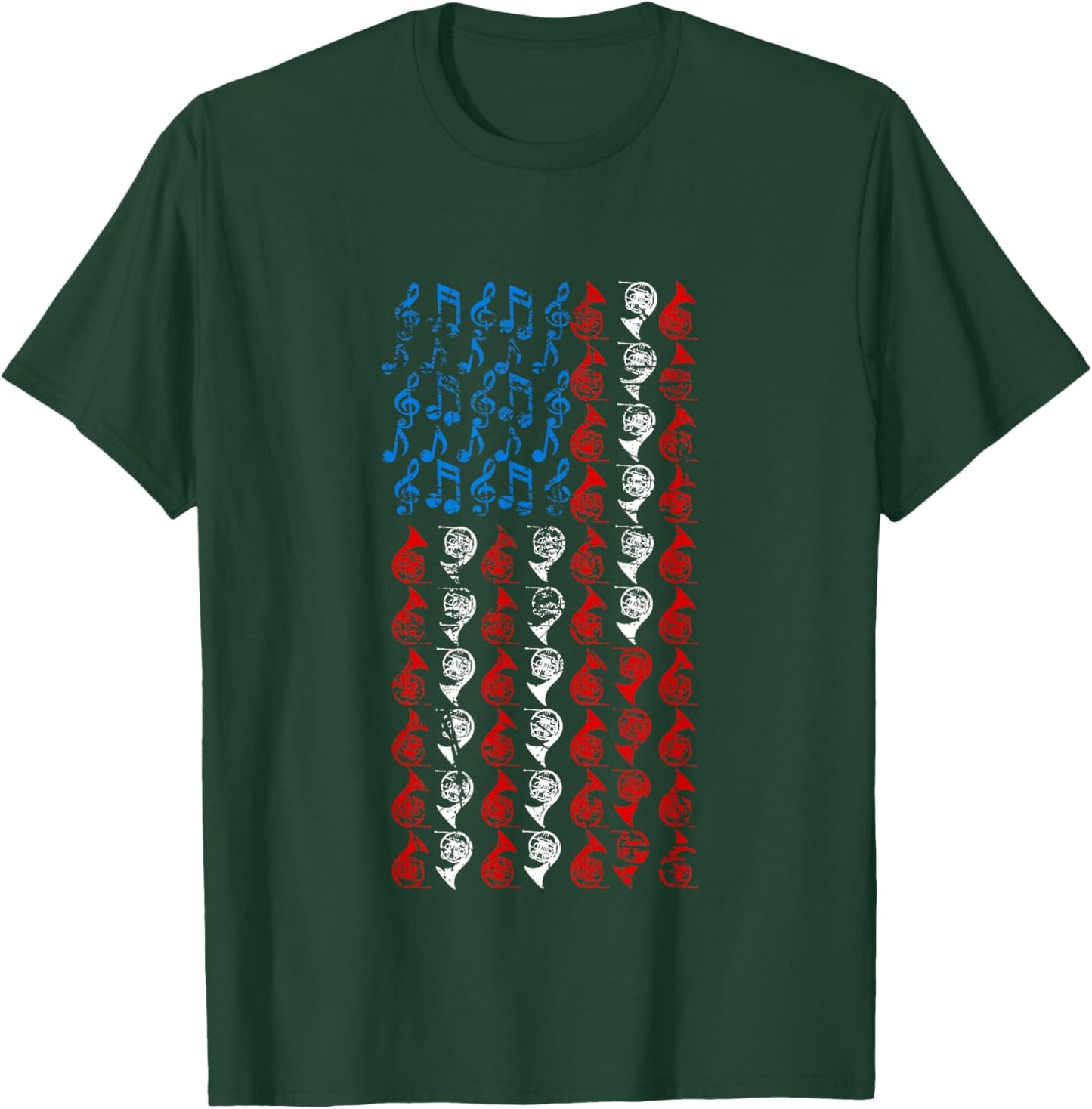 French horn American Flag 4th of July Men Women Hornist USA T-Shirt - T-Shirt | Forest