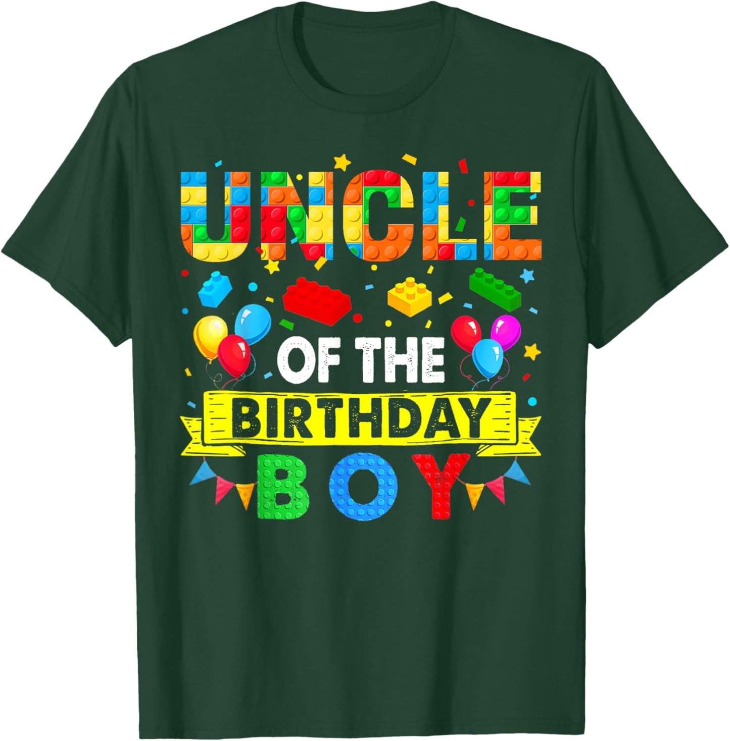Uncle Of The Birthday Boy Master Builder Blocks Building T-Shirt - T-Shirt | Forest