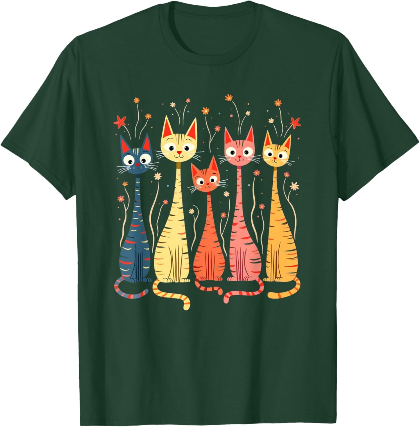 Cute Vintage Retro Mid-Century Long Neck Cats T-Shirt - T-Shirt | Forest