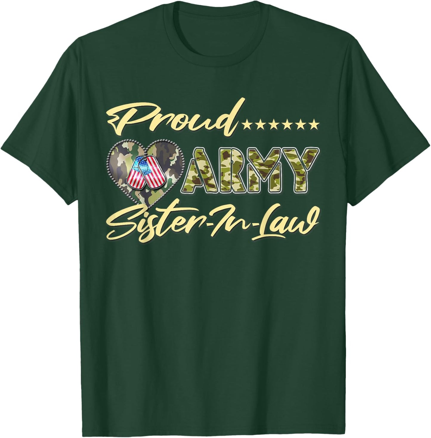 Proud Army Sister-In-Law - US Flag Dog Tags Military Family T-Shirt - T-Shirt | Forest