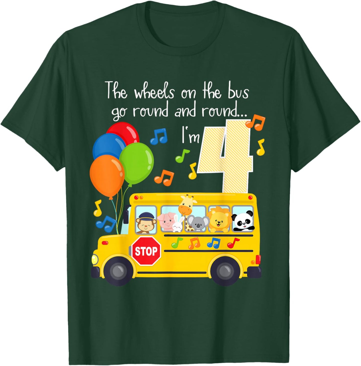 The Wheels On The Bus 4th Birthday 4 Yrs Old Family Matching T-Shirt - T-Shirt | Forest