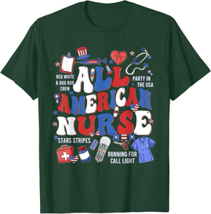All American Nurse Memorial Day Honor And Remember T-Shirt - T-Shirt | Forest