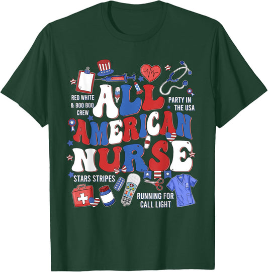 All American Nurse Memorial Day Honor And Remember T-Shirt - T-Shirt | Forest