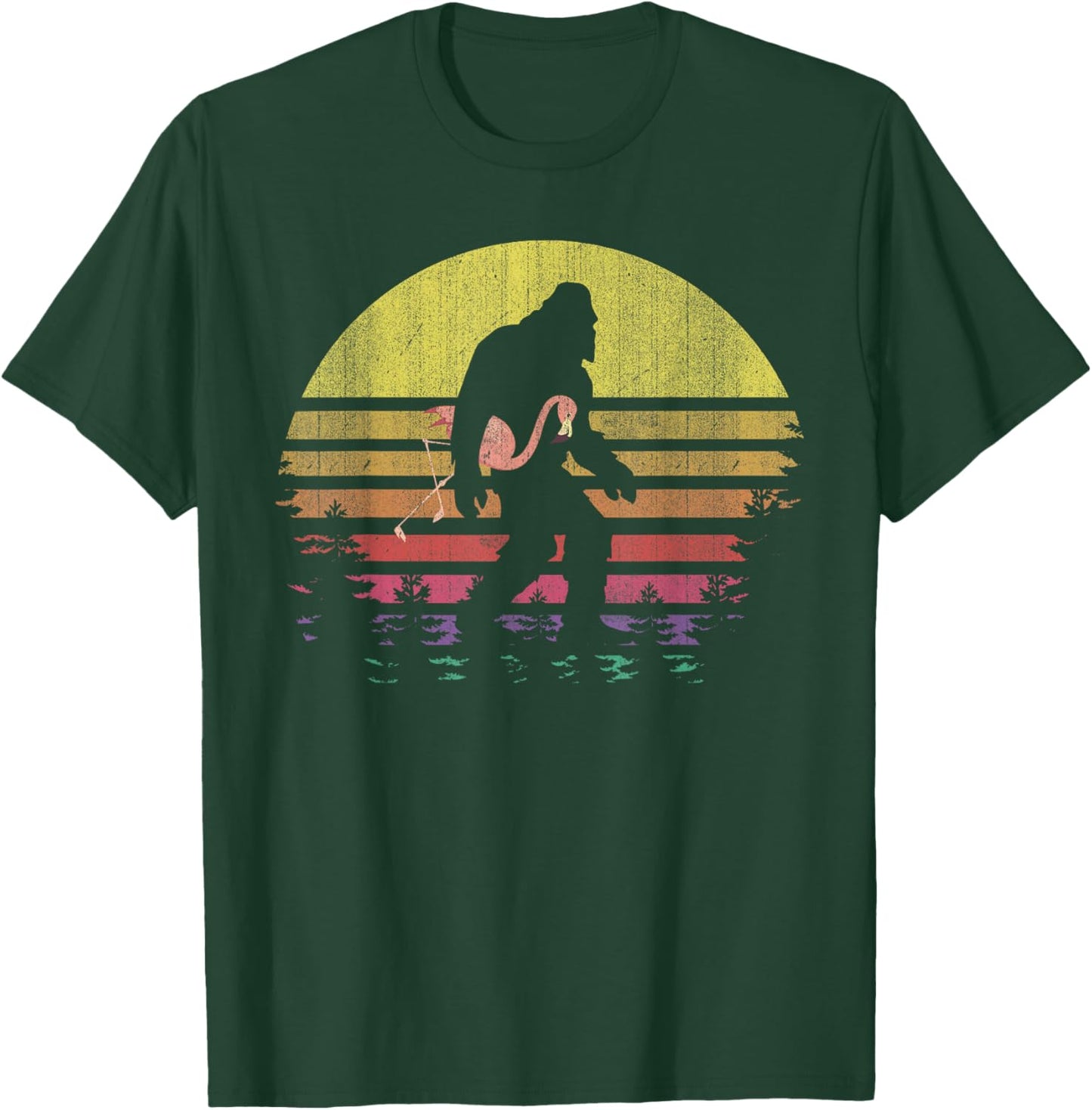 Bigfoot Flamingo Yeti Sasquatch Vintage Sunset T-Shirt - T-Shirt | Forest