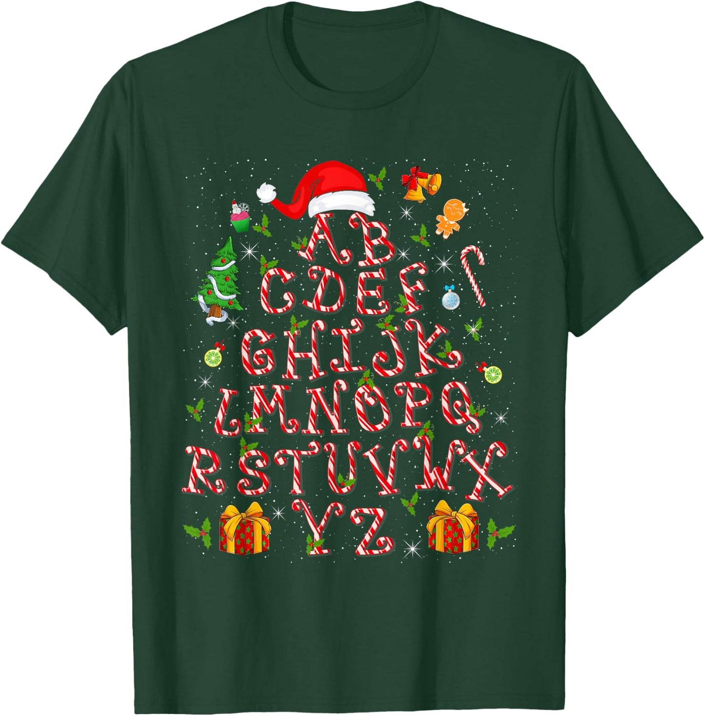 Christmas Tree Alphabet Candy Cane Xmas Holiday Teacher T-Shirt - T-Shirt | Forest