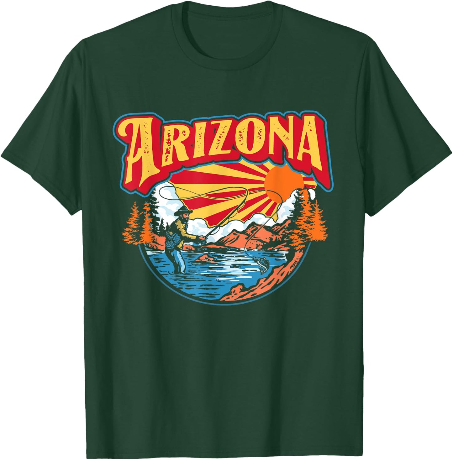 Arizona Fly Fishing AZ State Flag Trout Fisherman Vintage T-Shirt - T-Shirt | Forest