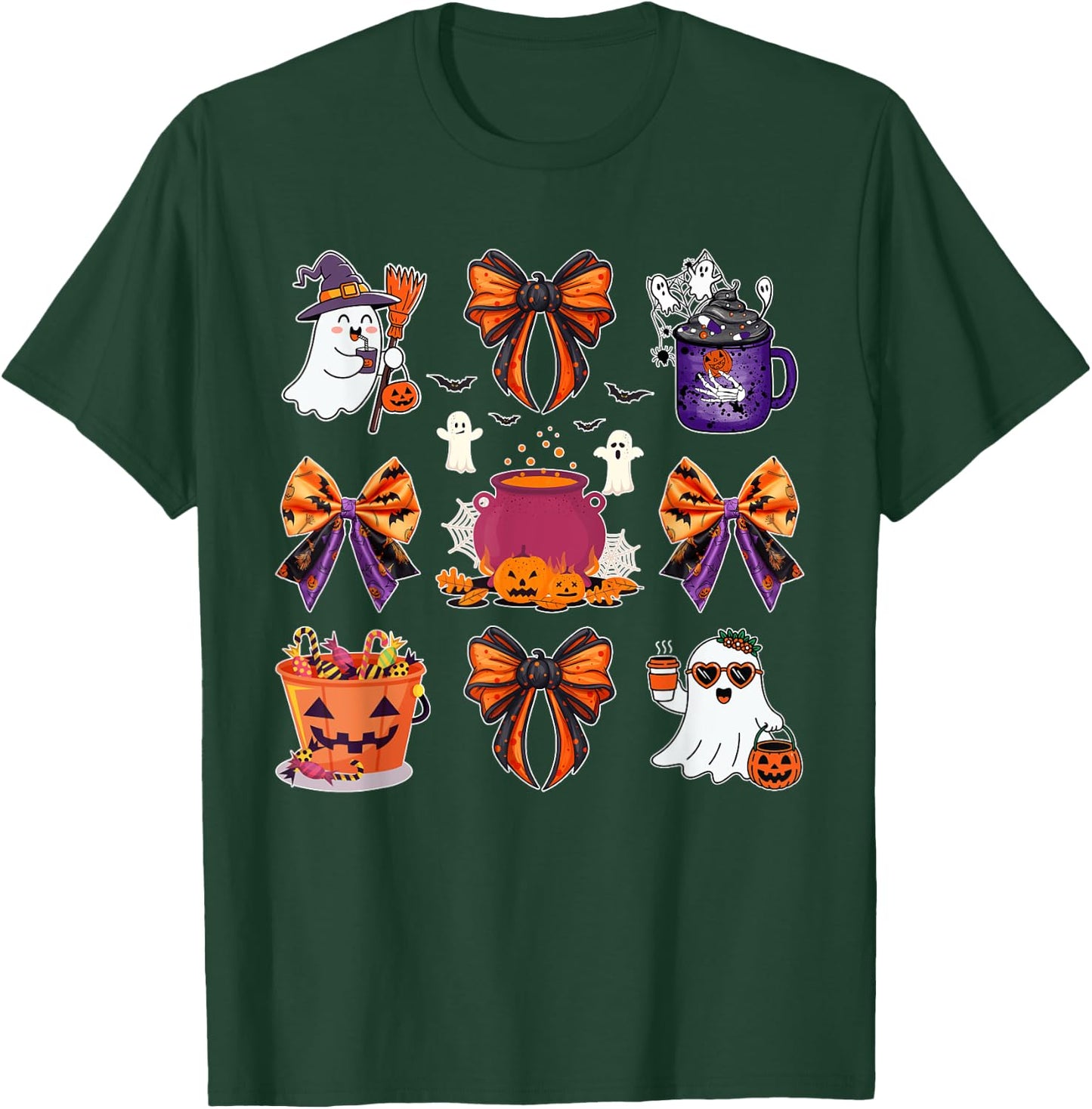 Ghost Boo Candy Buckets Pumpkin Spice Halloween Coquette Bow T-Shirt - T-Shirt | Forest