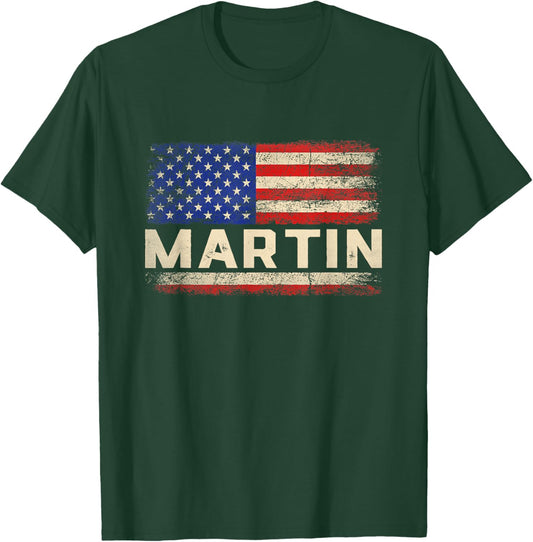 Martin Last Name Shirt Martin Name American Flag T-Shirt - T-Shirt | Forest