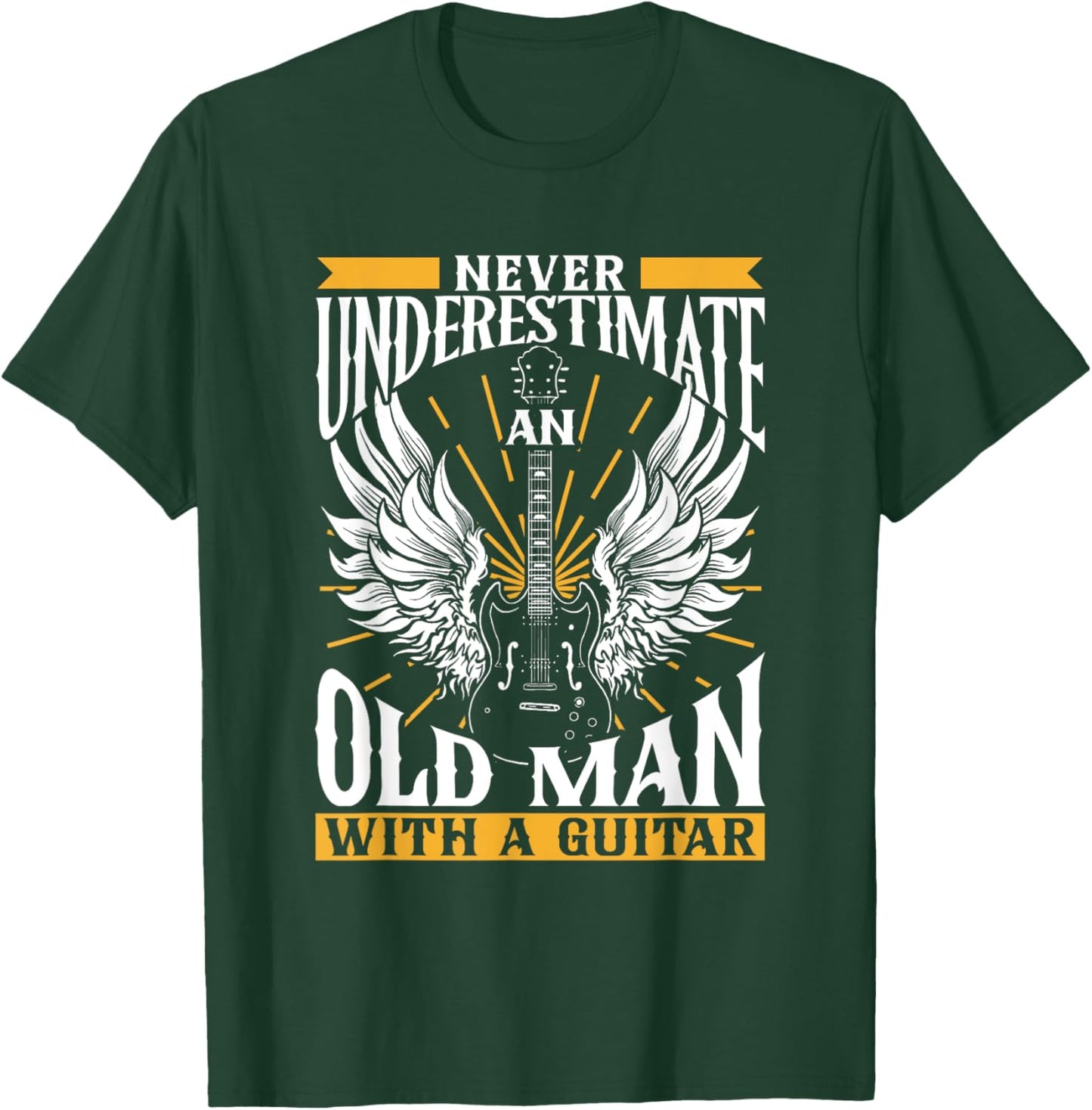 Playing Guitars Guitarists Instrument Men's Black Modern , Small, Short Sleeve, , Ribbed Cuff, Cotton 60% Polyester 40% T-Shirt - T-Shirt | Forest