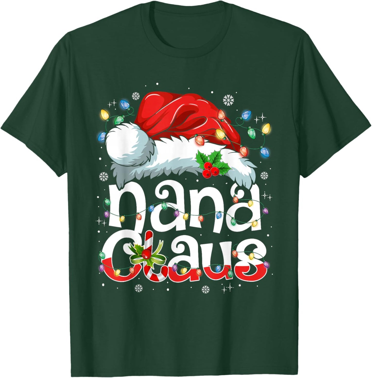 Nana Claus Shirt Christmas Lights Pajama Family Matching T-Shirt - T-Shirt | Forest
