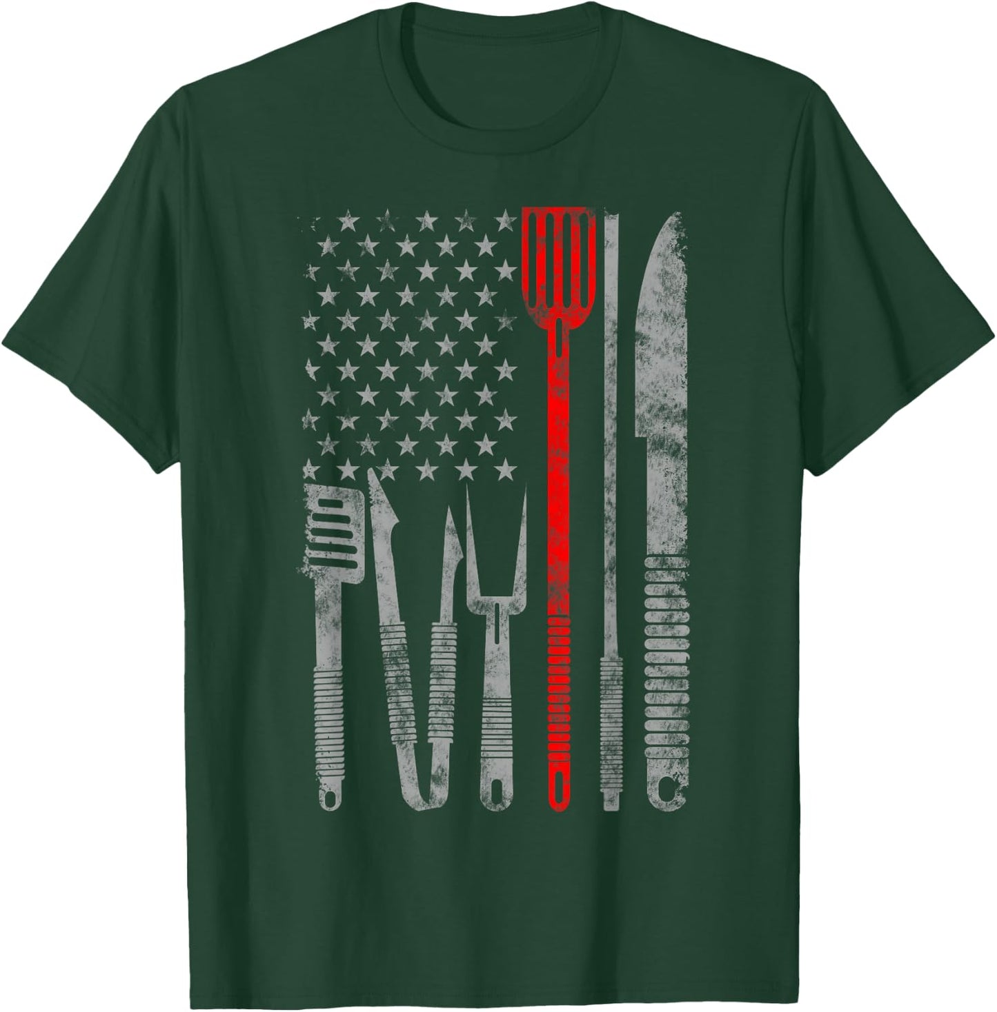 BBQ grill cooking chef thin red line USA flag gifts for chef T-Shirt - T-Shirt | Forest
