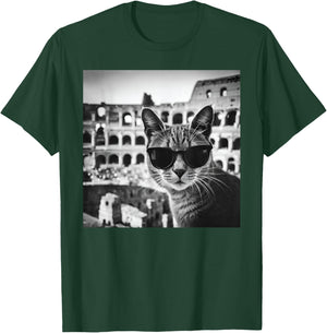 Funny Italy Cat Wearing Sunglasses At The Roman Colosseum T-Shirt - T-Shirt | Forest