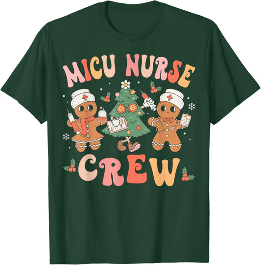 Retro MICU Crew Christmas Intensive Care Unit Group T-Shirt - T-Shirt | Forest