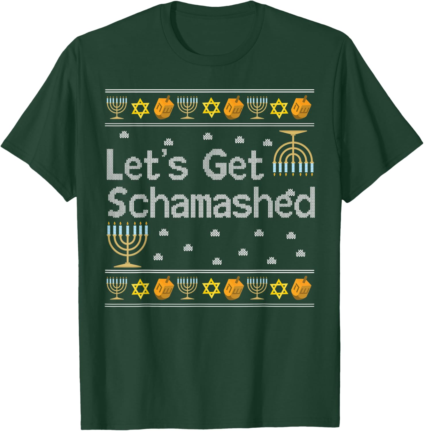 Let's Get Schamashed Hanukkah Drink Wine Jewish Jew Fun Gift T-Shirt - T-Shirt | Forest