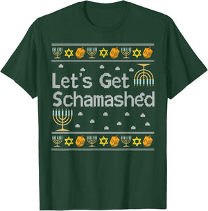 Let's Get Schamashed Hanukkah Drink Wine Jewish Jew Fun Gift T-Shirt - T-Shirt | Forest