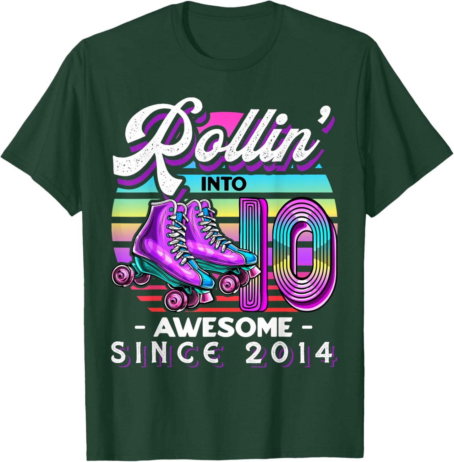 Roller Skating 10th Birthday Girls Rollin 10 Awesome 2014 T-Shirt - T-Shirt | Forest